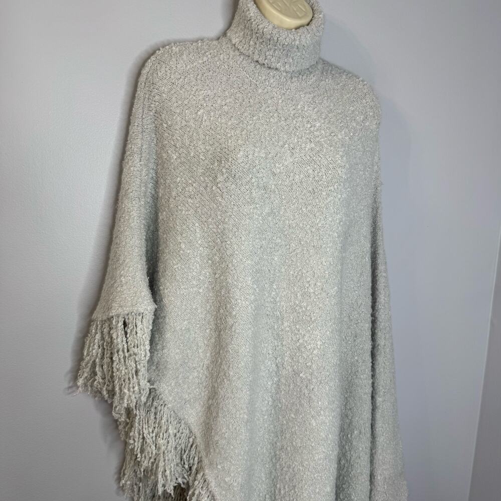 Ser.O.Ya Frost Poncho Wool Blend Fringe Hem Boho Silver Beige Women's XXS/XS - Picture 3 of 14